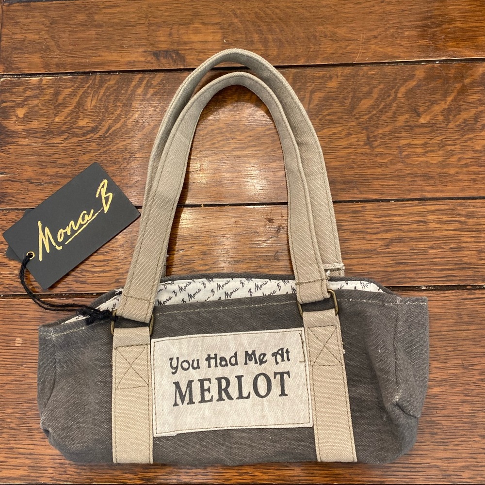 NWT Mona B. Handbags “You Had Me At Merlot” Canvas Wine Bag